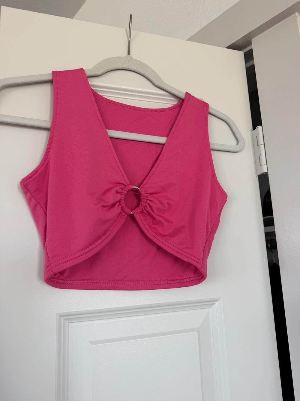 Pink Ring-Front Sleeveless Crop Top